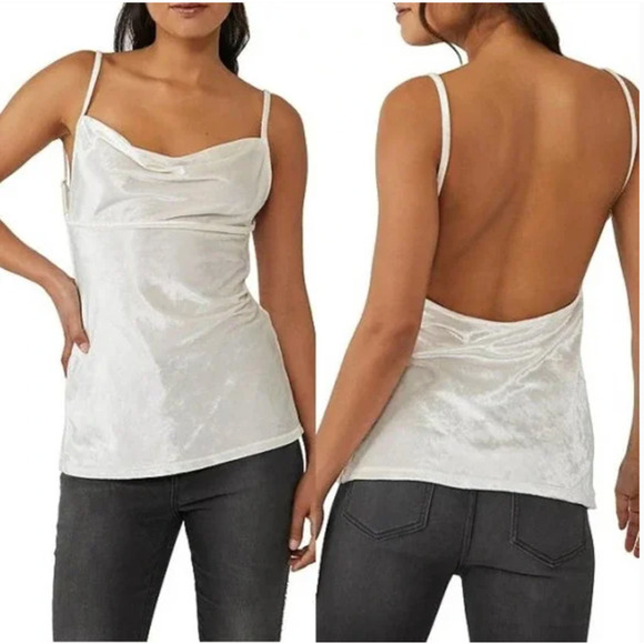 Free People NWT All Night Velvet Tunic Open Back Top Champagne Medium OB1579535 - Picture 1 of 10